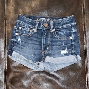 High rise dark denim shorts